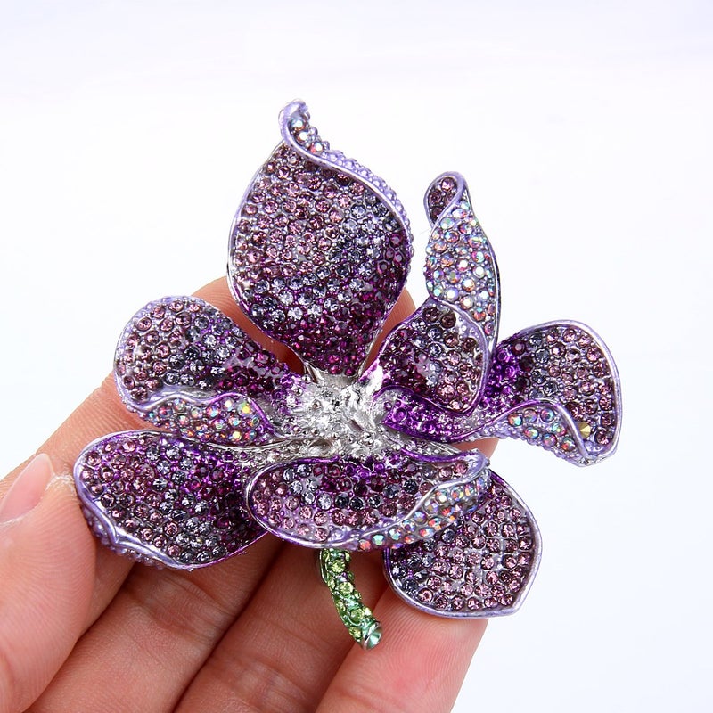 EVER FAITH Women's Austrian Crystal Orchid Flower Petal Brooch Purple Silver-Tone - Image 2